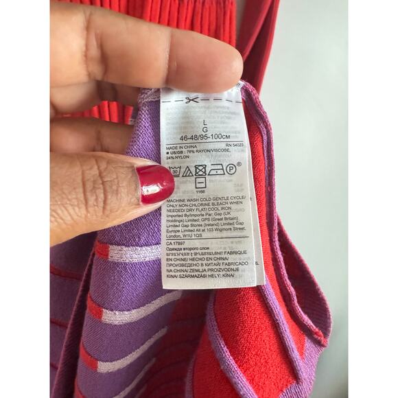 Banana Republic Colorblock Ribbed Knit Sweater Dress Red Pink Purple Size L - Picture 4 of 8